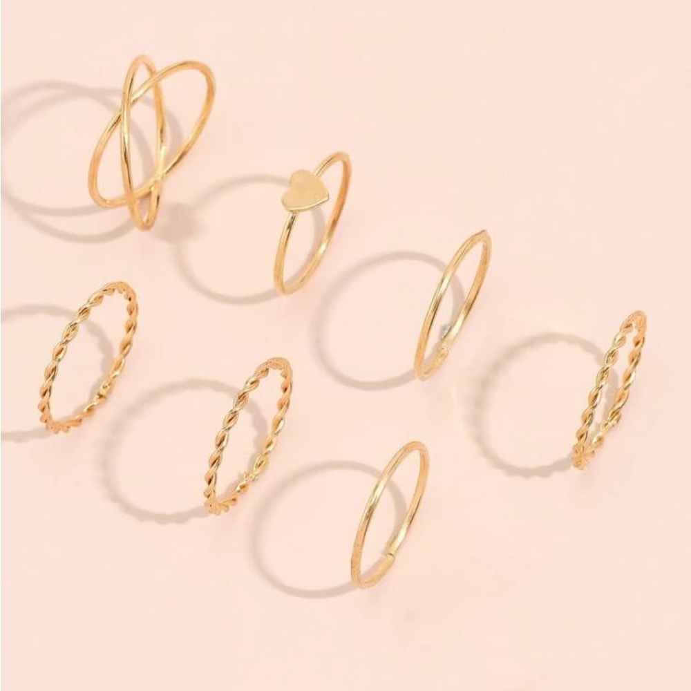 🎉 New Golden Heart & Twist Rope Rings Set of 8 - Picture 3 of 6